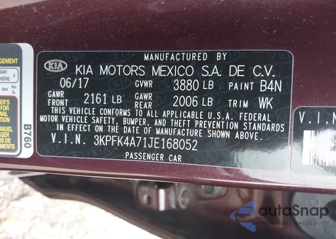 2018 Kia Forte Lx из США, поврежденный, VIN 3KPFK4A71JE168052